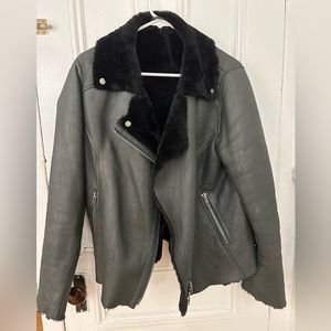 Shearling leather moto jacket.